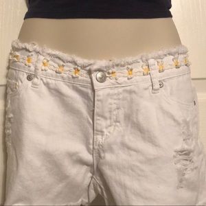 Embroidered Daisy White Shorts Boho